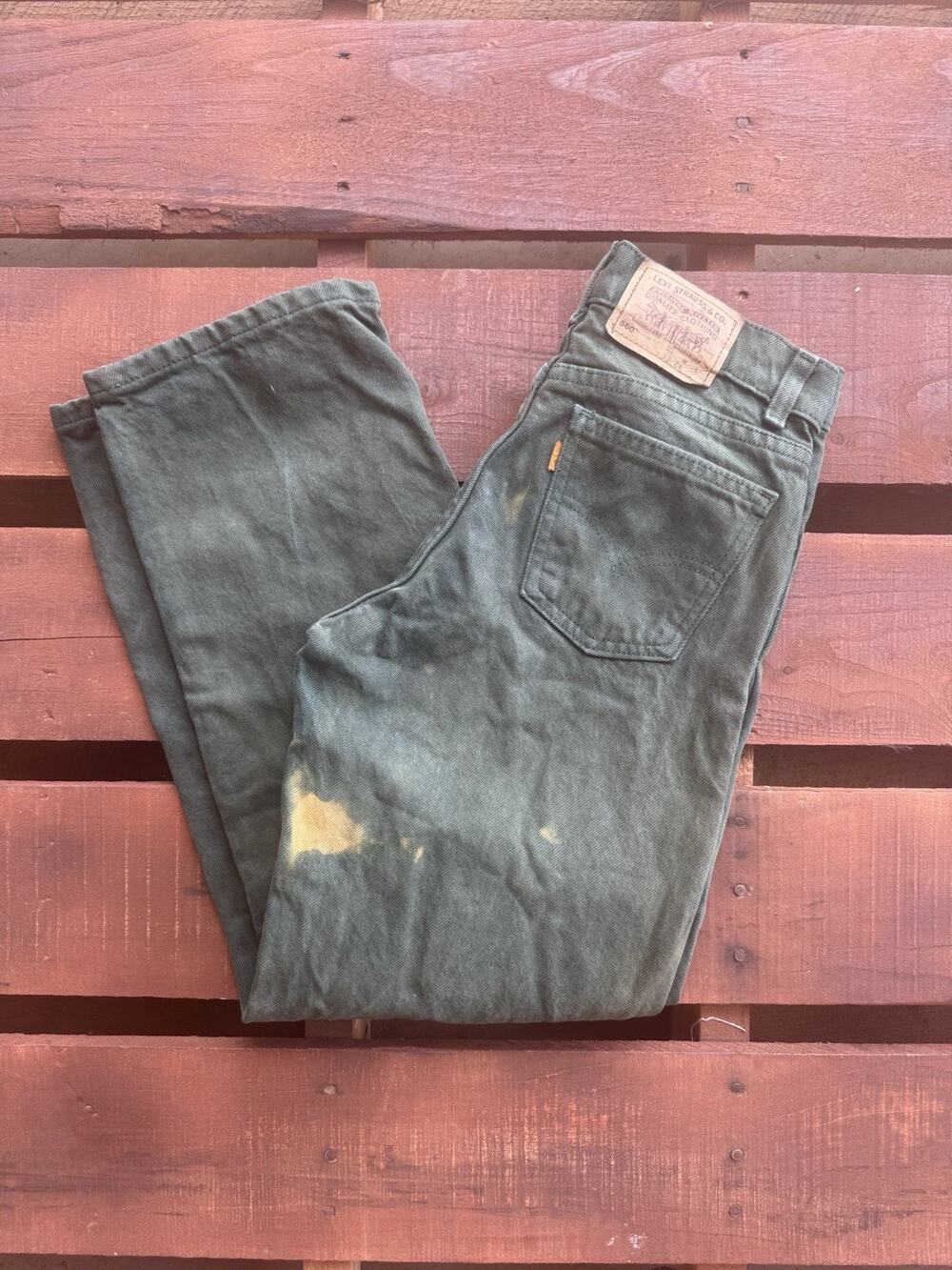Vintage Levis 560 Orange Tab Jeans Green Made in USA Boys Youth 12 M Women XS 26